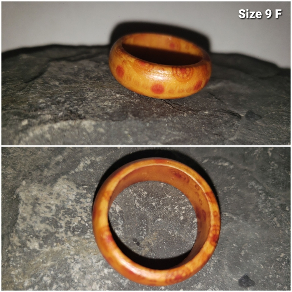 Wooden Ring with Red Accents Size 9